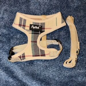 Tan Plaid Dog Harness and Leash Set